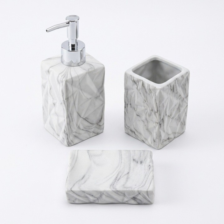 Set 3 Accesorios Baño Dispensador Jabonera Efecto Mármol