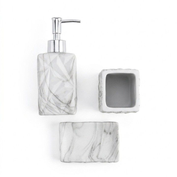 Set 3 Accesorios Baño Dispensador Jabonera Efecto Mármol