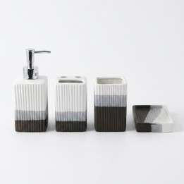 Set 4 Accesorios Baño Cerámica Rayado Tricolor