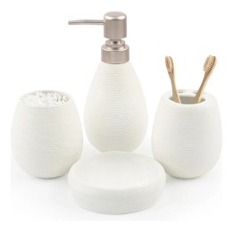 Set 4 Accesorios Baño Dispensador Vaso Jabonera Blanco
