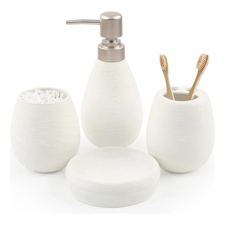 Set 4 Accesorios Baño Dispensador Vaso Jabonera Blanco