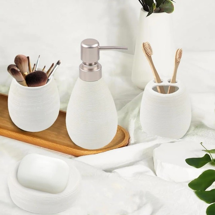 Set 4 Accesorios Baño Dispensador Vaso Jabonera Blanco