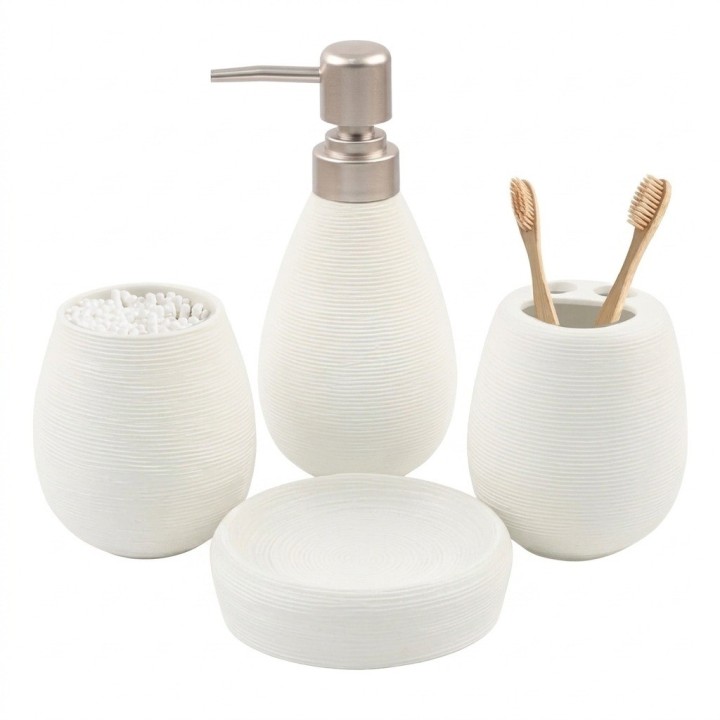 Set 4 Accesorios Baño Dispensador Vaso Jabonera Blanco
