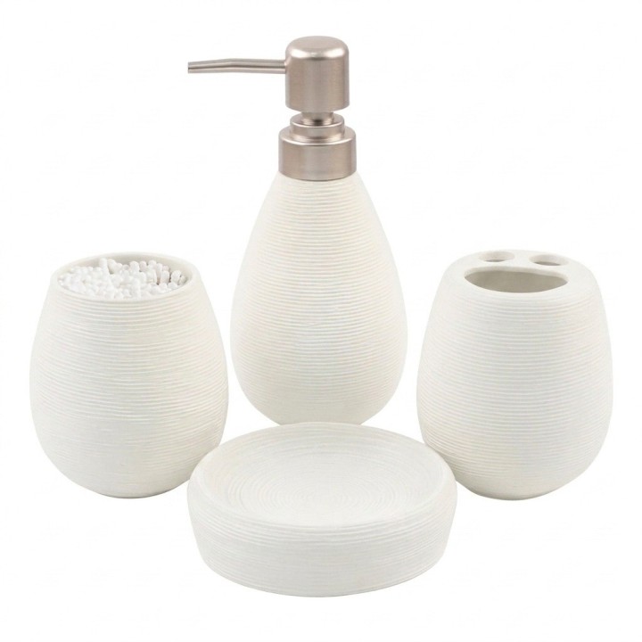 Set 4 Accesorios Baño Dispensador Vaso Jabonera Blanco