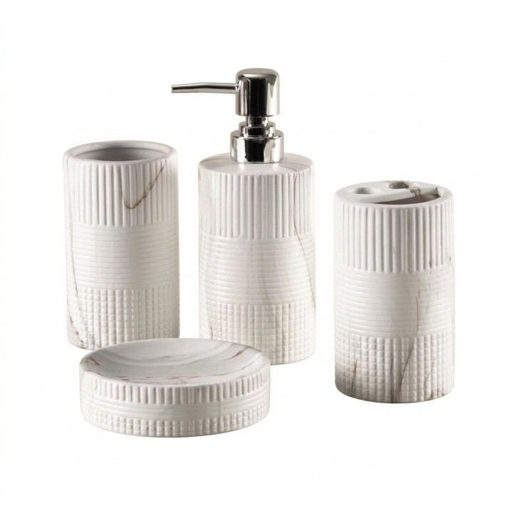 Set 4 Accesorios Baño Dispensador Vaso Jabonera Tipo Mármol