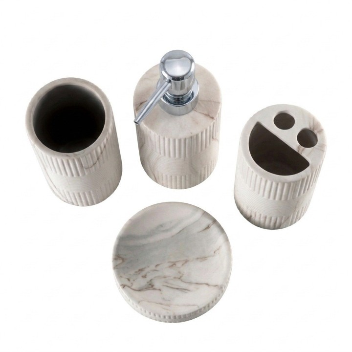 Set 4 Accesorios Baño Dispensador Vaso Jabonera Tipo Mármol