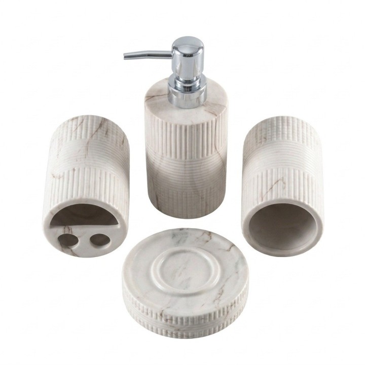 Set 4 Accesorios Baño Dispensador Vaso Jabonera Tipo Mármol