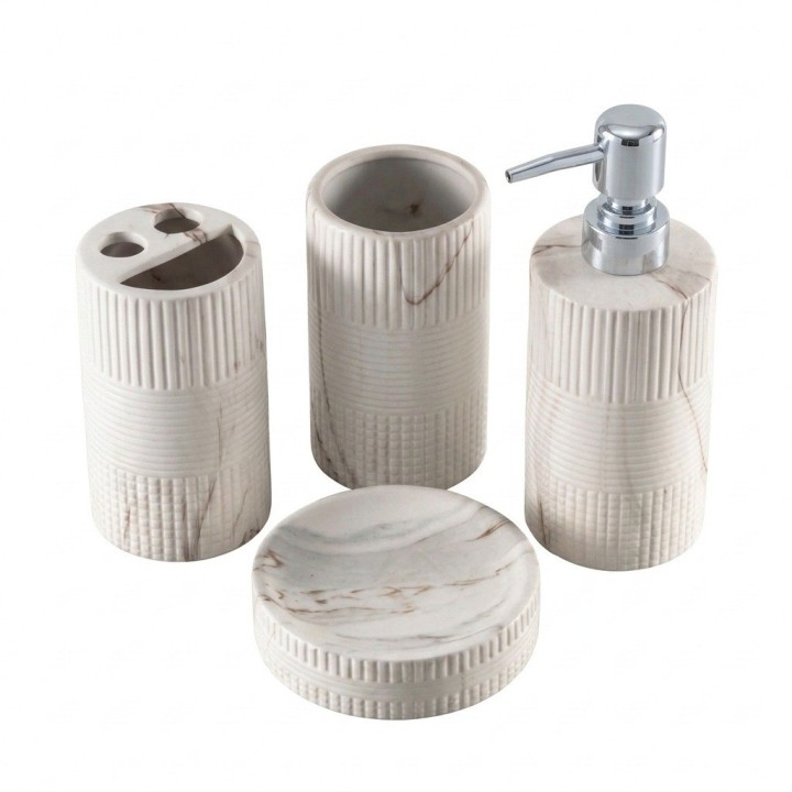 Set 4 Accesorios Baño Dispensador Vaso Jabonera Tipo Mármol