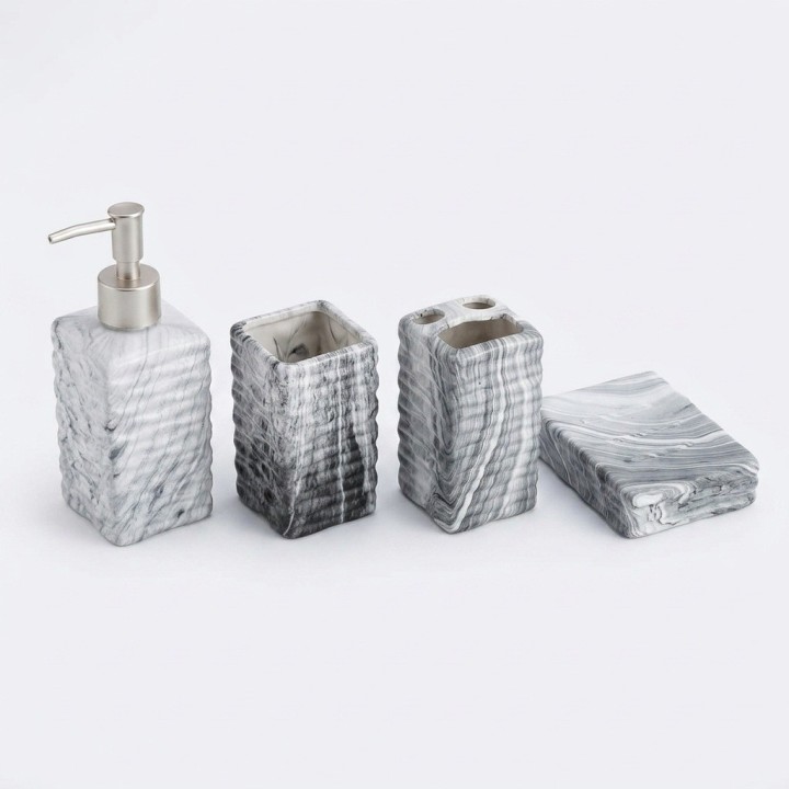 Set 4 Accesorios Baño Efecto Mármol Gris Texturizado