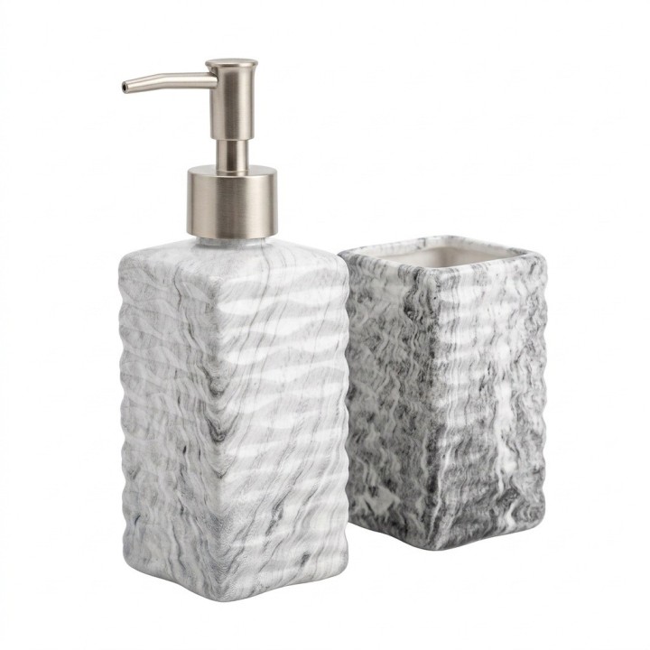 Set 4 Accesorios Baño Efecto Mármol Gris Texturizado