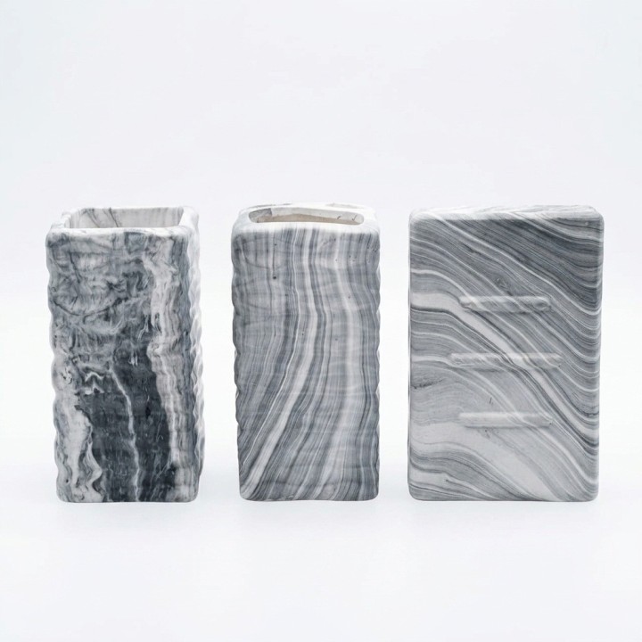 Set 4 Accesorios Baño Efecto Mármol Gris Texturizado