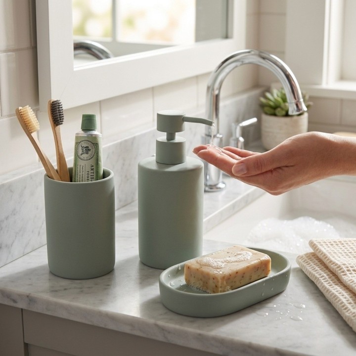 Set Accesorios Baño Silicona Dispensador Vaso Jabonera