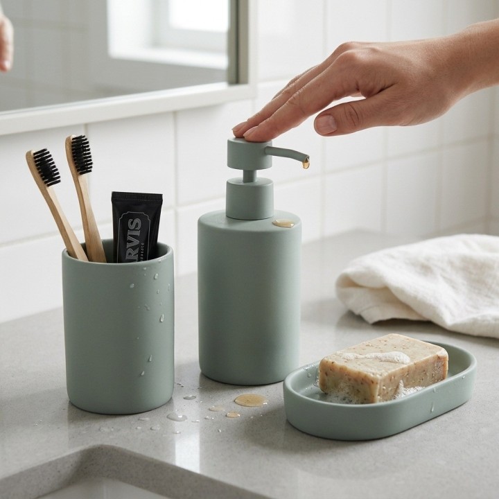 Set Accesorios Baño Silicona Dispensador Vaso Jabonera