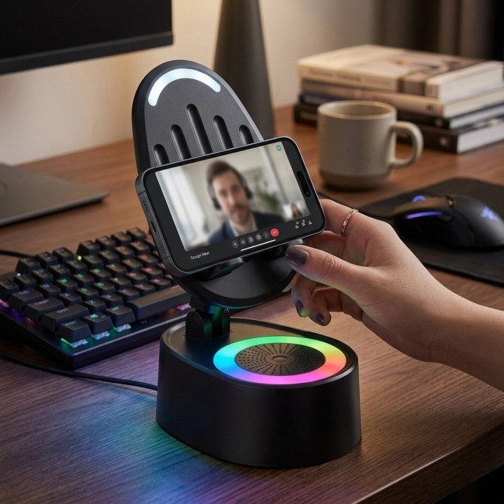 Soporte Para Celular Con Parlante Bluetooth Luz Rgb 1200mah