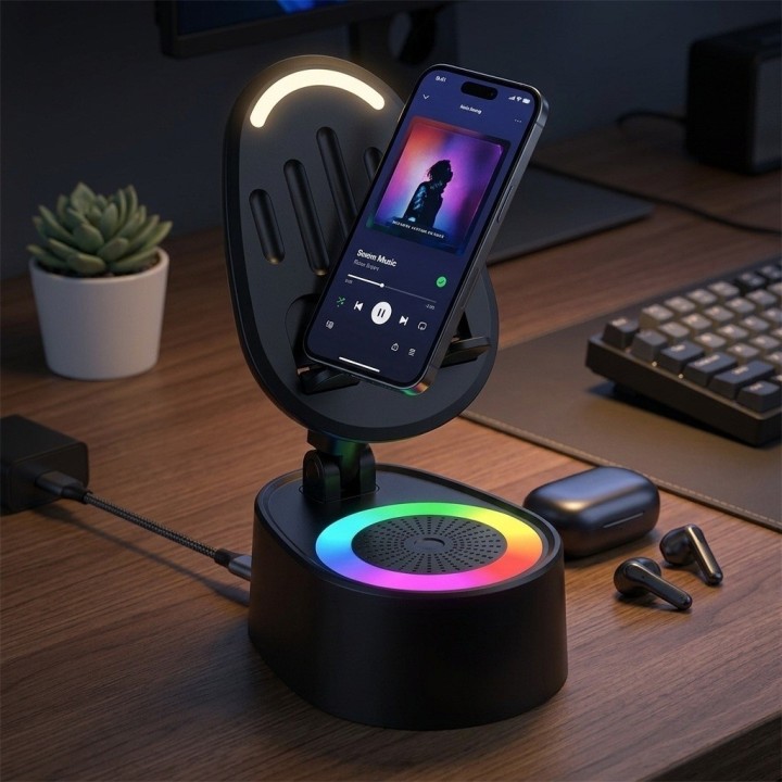 Soporte Para Celular Con Parlante Bluetooth Luz Rgb 1200mah
