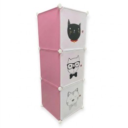Armario Organizador Modular Infantil 3 Cubos Rosa Gatos