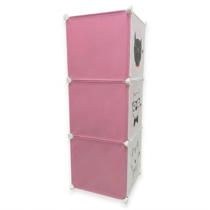 Armario Organizador Modular Infantil 3 Cubos Rosa Gatos
