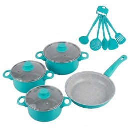Batería Cocina 13 Piezas Antiadherente Turquesa Utensilios