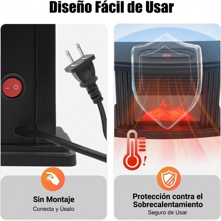 Calefactor Eléctrico Portátil Tipo Chimenea 1000w Control