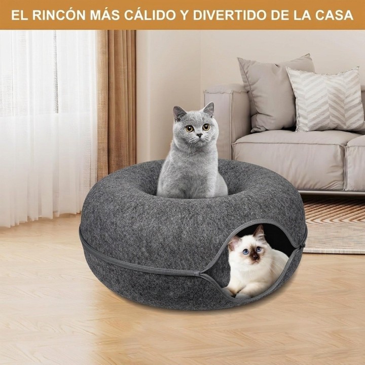Cama Cueva Dona Para Gatos Fieltro Rascador Túnel 45cm