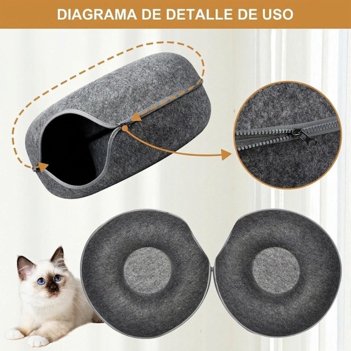 Cama Cueva Dona Para Gatos Fieltro Rascador Túnel 45cm