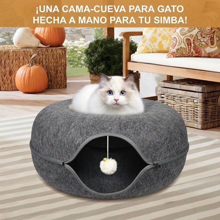 Cama Cueva Dona Para Gatos Fieltro Rascador Túnel 45cm
