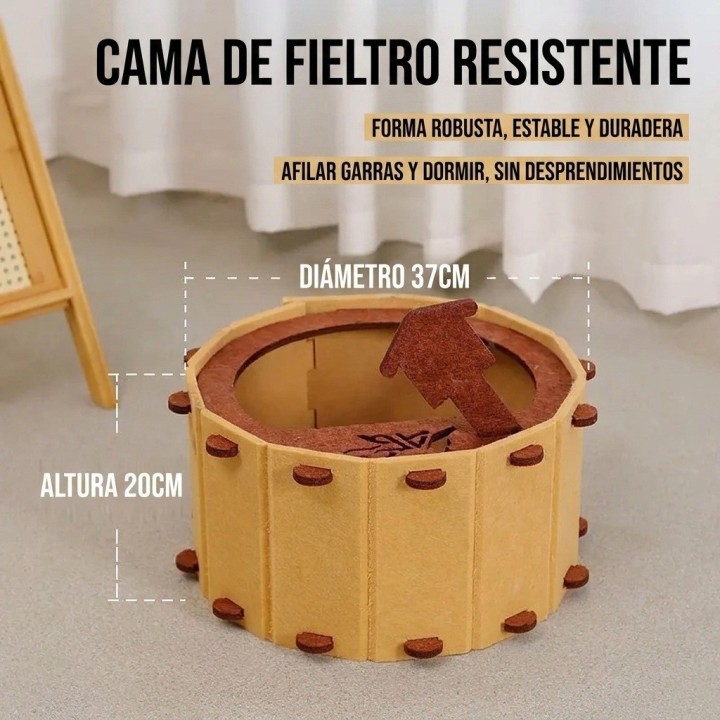 Cama Nido Fieltro Para Gatos Rascador Tipo Bañera 37cm