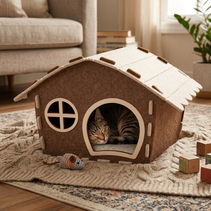 Casa Cama Para Gato Cabaña Fieltro 45cm