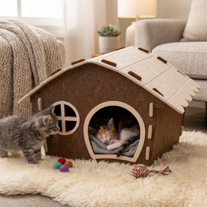 Casa Cama Para Gato Cabaña Fieltro 45cm