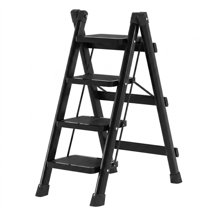 Escalera Plegable Aluminio 4 Peldaños Antideslizante Negra