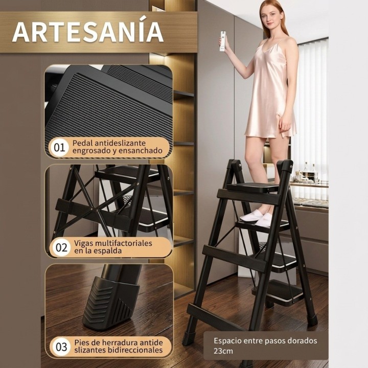 Escalera Plegable Aluminio 4 Peldaños Antideslizante Negra