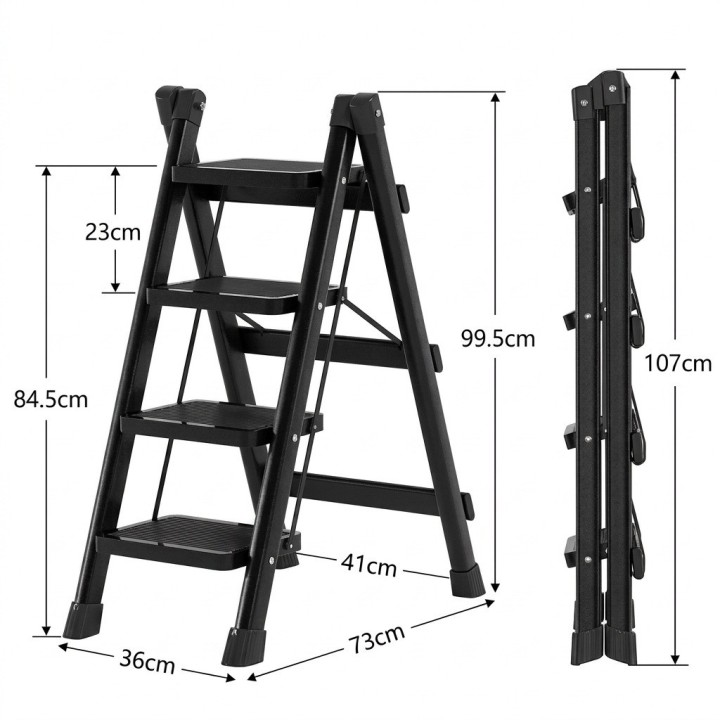 Escalera Plegable Aluminio 4 Peldaños Antideslizante Negra