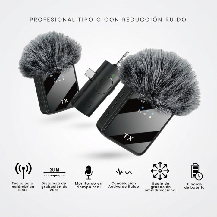 Micrófono Inalámbrico Solapa F11-2 Reducción Ruido Tipo C