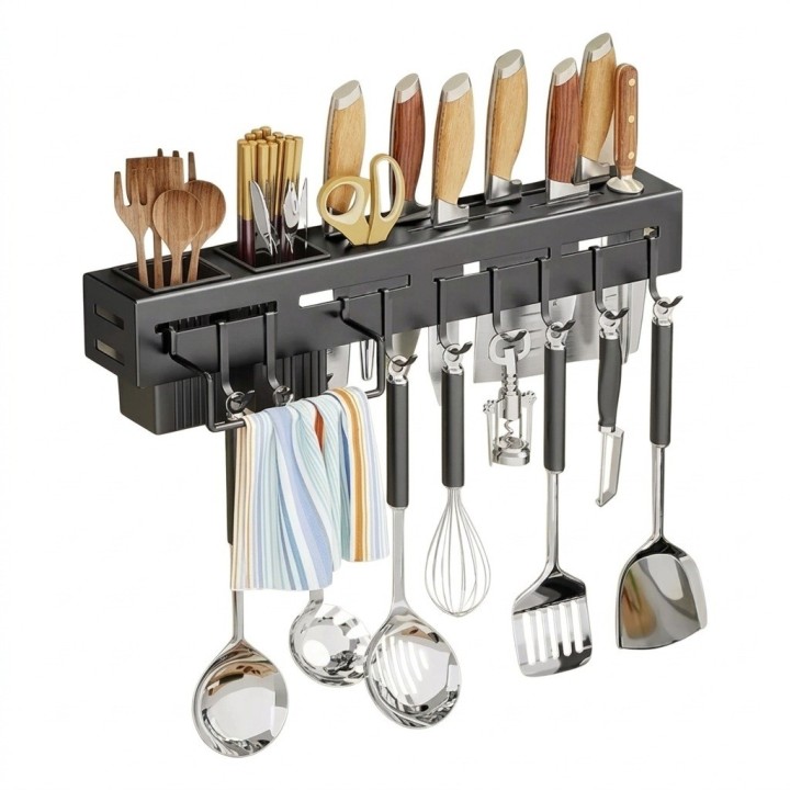 Organizador Cocina Pared Porta Cuchillos Y Cubiertos Negro