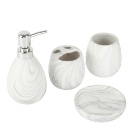 Set 4 Accesorios De Baño Efecto Mármol Blanco