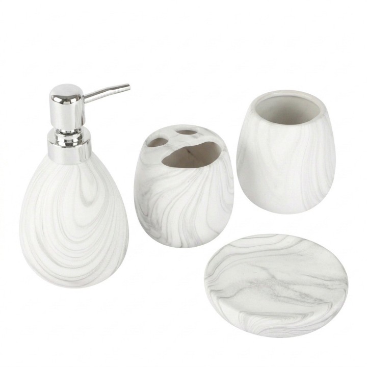 Set 4 Accesorios De Baño Efecto Mármol Blanco