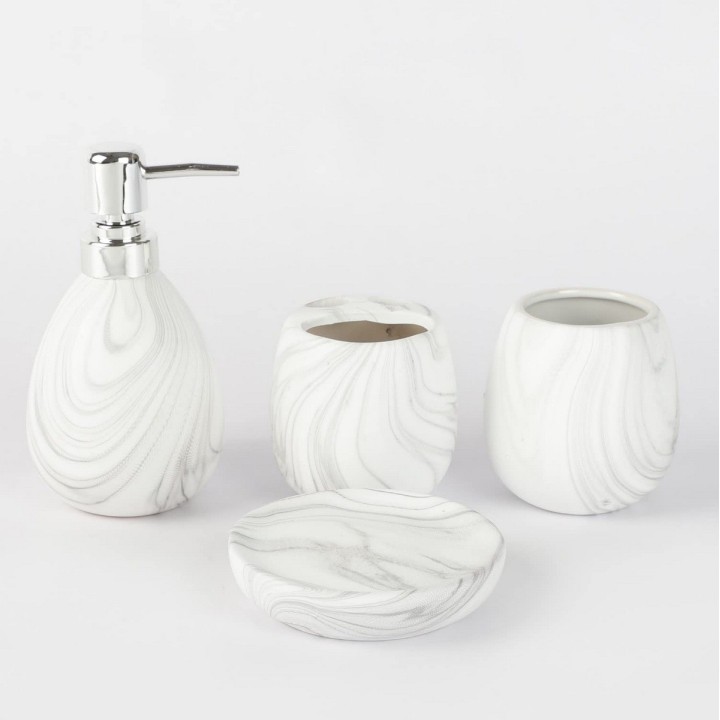 Set 4 Accesorios De Baño Efecto Mármol Blanco