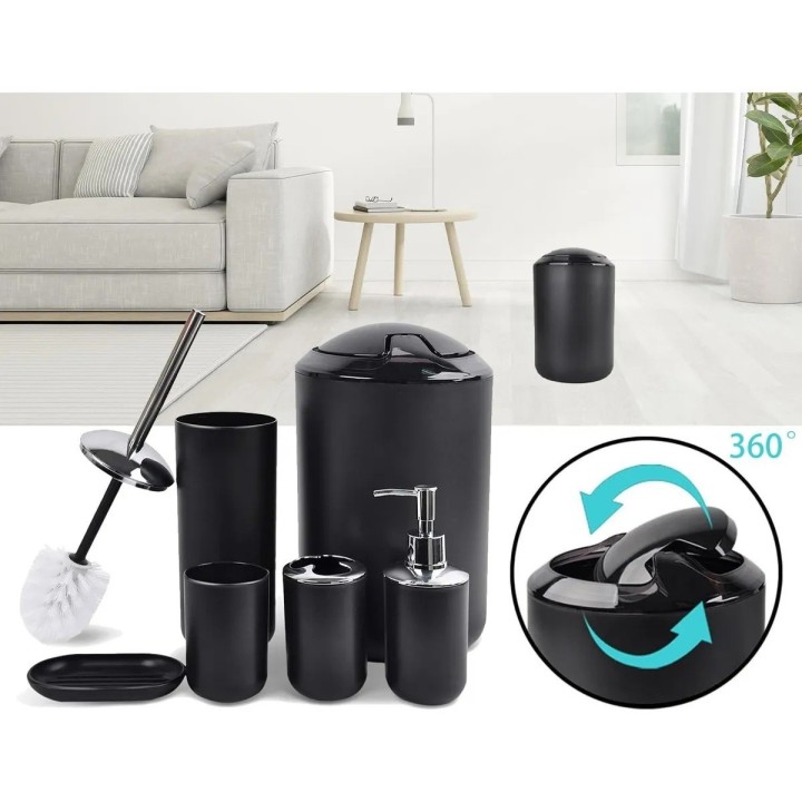 Set Accesorios Baño 6 Piezas Negro Mate Elegante