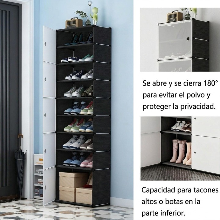 Zapatero Organizador Cerrado 9 Niveles Multiusos Negro