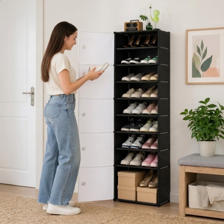Zapatero Organizador Cerrado 9 Niveles Multiusos Negro