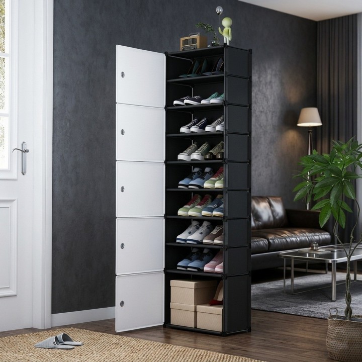 Zapatero Organizador Cerrado 9 Niveles Multiusos Negro