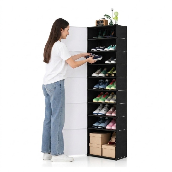 Zapatero Organizador Cerrado 9 Niveles Multiusos Negro