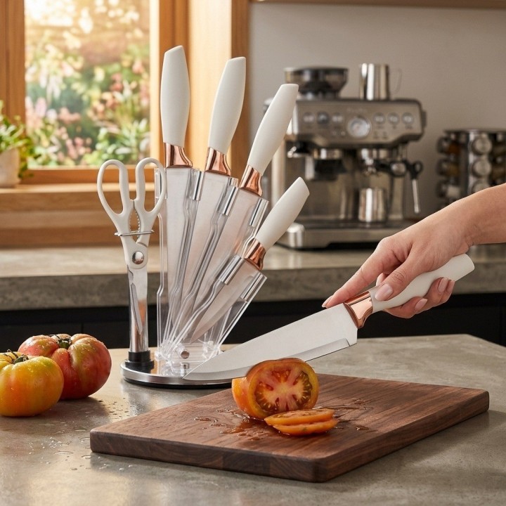 Set Cuchillos Cocina 7 Piezas Base Acrílica Premium