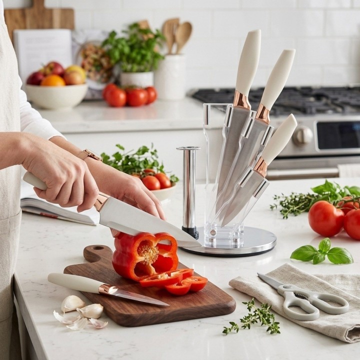 Set Cuchillos Cocina 7 Piezas Base Acrílica Premium