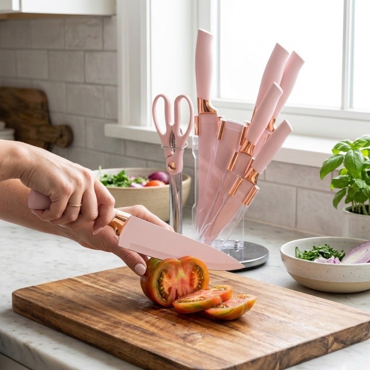 Set Cuchillos Cocina 7 Piezas Base Acrílica Premium