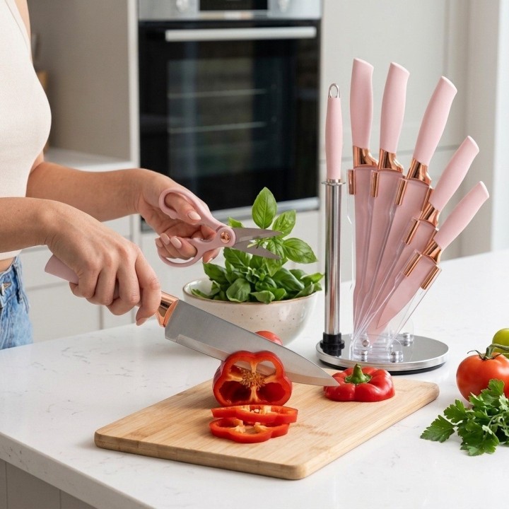Set Cuchillos Cocina 7 Piezas Base Acrílica Premium