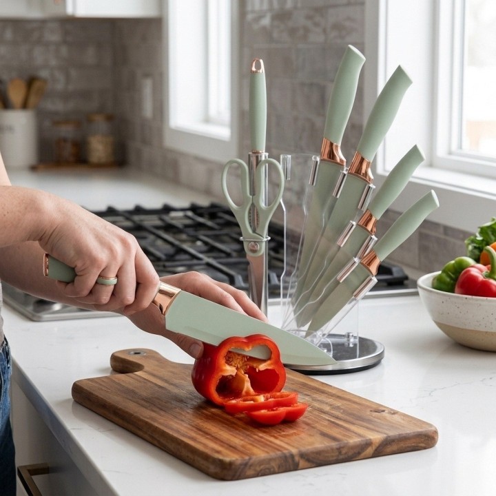 Set Cuchillos Cocina 7 Piezas Base Acrílica Premium