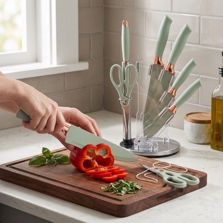 Set Cuchillos Cocina 7 Piezas Base Acrílica Premium