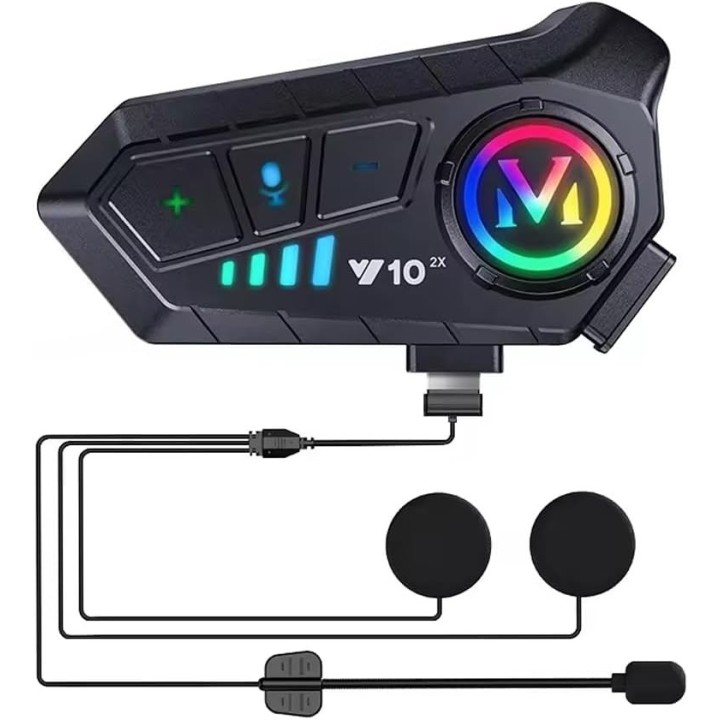 Intercomunicador Bluetooth Casco Moto Y10 2 Pilotos 300m