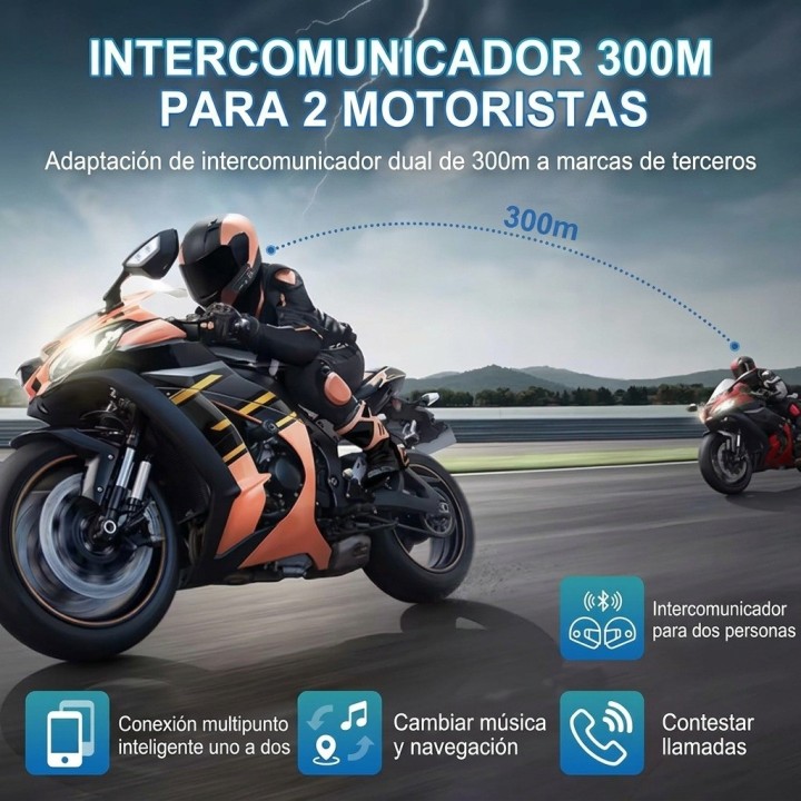 Intercomunicador Bluetooth Casco Moto Y10 2 Pilotos 300m